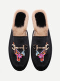 Cheap Bird Embroidery Velvet Flat Mules 