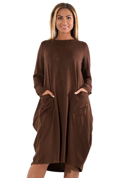 Long Sleeve O-Neck Casual Dress Women Winter Loose Dress – Ncocon
