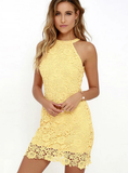 Halter Neck Sleeveless Sheath Bodycon Lace Dress