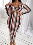Chest-wrapped Striped Long-sleeved Dress