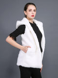 Women Long Waistcoat Female Faux Rabbit Fur Faux Hoods