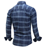   Long Sleeve Checked Shirt for Men Blue Pure Cotton Loose
