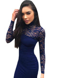 White Lace Dress New 2018 Winter Turtleneck Long Sleeve