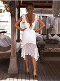 Elegant Lady Sexy Bodycon White Lace Spaghetti Strap Party Dress