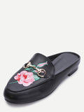 Fathion Black Faux Leather Rose Embroidered Slip