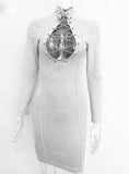 Hollow Out Lace Up Sheath Mini Dress Long Sleeve
