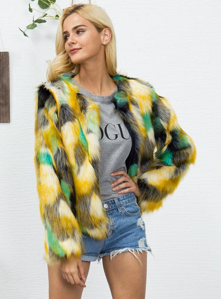Women Colorful Gradient Long Sleeve Faux Fur Jacket – Ncocon