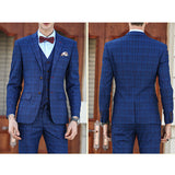 Three Pieces British Style Slim Blazers for Men Plus Size Blue Wedding Formal 
