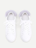 Fathion Round Toe Lace Up Sneakers With Faux Fur