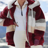 Warm Plush Zipper Pocket Hooded Loose Coat