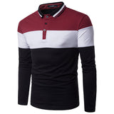 Shirt Printed Turn-down Collar Long Sleeve Cotton Tops Mens Hit Color Casual Polo 