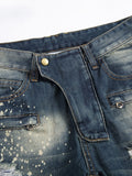 Men's Hole Jeans Mid Waist Straight Slim 