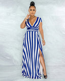 Split Front Maxi Dress Women Short Sleeve V Neck Beach Dress