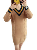 Women V Neck Long Sleeve Loose Knitwear Sweater 