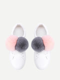 Cheap Double Pom Pom Decorated PU Sneakers
