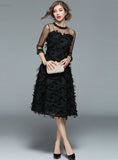 Fashion Tassel O-neck Elegant Black Female Dress