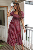 Printed Bubble Sleeve Rayon Dress
