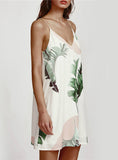 Women Palm Leaf Print Double V Neck Casual Shift Dresses