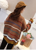 Women Loose Sweater Long Stripe Knit Cardigan 