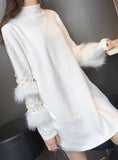 Women Sweater Knitted Dress Loose Pink Long Sleeve 