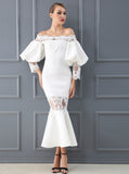 Flare Sleeve Lace Hollow Out Off-Shoulder Celebrity Clubwear Party Dress
