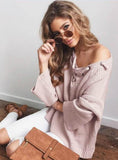 Women Loose Knit Sweater With Chest Lace Up Sweater