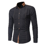 Plus Size Cotton Designer Dress Shirt for Men Long Sleeve Buckskin Collar Patchwork