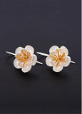 Plum Blossom with 24K Gold Plated Bud 925 Sterling Silver Hook Earrings