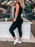 Romance Sleeved With Slanted Shoulder Athleisure Jumpsuits