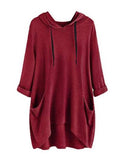 Pocket Loose Casual Hoodie Irregular Large Size Blouse Hoodie for Ladies