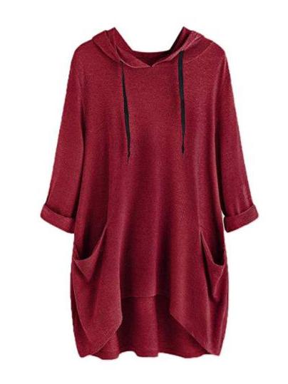 Pocket Loose Casual Hoodie Irregular Large Size Blouse Hoodie for Ladies