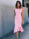 Short Mermaid Backless Solid Midi Dresses