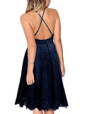 Women's Lace Floral V Neck Spaghetti Straps Backless Cocktail A-Line Dress for Party