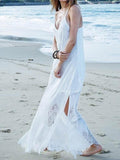 Casual Beach Lace Split-joint Condole Belted Maxi Dress