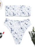 Printing Scoop Back Soft Strapless Marble Bikinis Swimsuits 