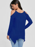 Patchwork off-the-shoulder Long-sleeved Casual T-shirt
