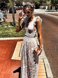 Unique Lace Deep V-neck Backless Hollow Maxi Dress