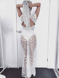 Deep V-neck Backless Hollow Maxi Dress