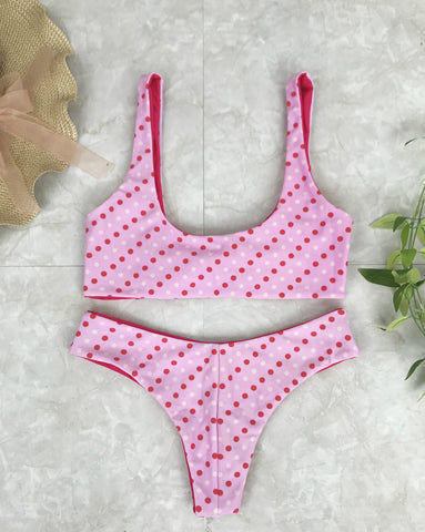 Knotted Polka Dot Red Bikini Set