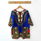 Chic Round Neck Short Sleeve Dashiki Print Mini Dress