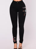 Marvelous Elastic Embroidered Pencil Jean Pants Bottoms