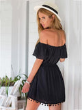 shoulder Pompoms Mini Dress