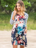 Floral Split-joint Striped Mini Dress
