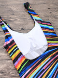 Fashion Colorful Striped Tied Swimsuit