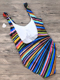 Fashion Colorful Striped Tied Swimsuit