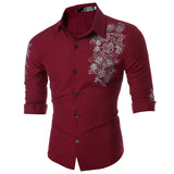 Designer Dress Shirt for Men Long Sleeve Printing Slim Fit Formal Casual Turn Down Collar 