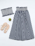 Ruffles Smocked Tube Top and Checked A-Line Maxi Skirt