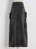 High Waist Stitching Pocket Long Skirt