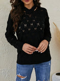 SOLID-COLOR V-NECK FISH-SCALE HOLLOW SWEATER