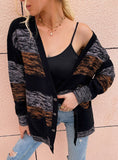 WOMEN STRIPED BUTTON SWEATER COAT